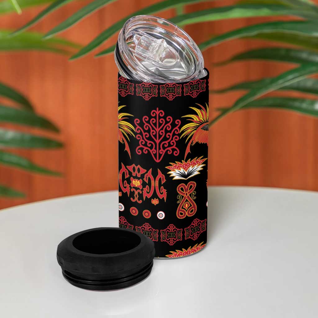 Papua Batik Motif 4 in 1 Can Cooler Tumbler Papua Spirit Black Version - Polynesian Pride