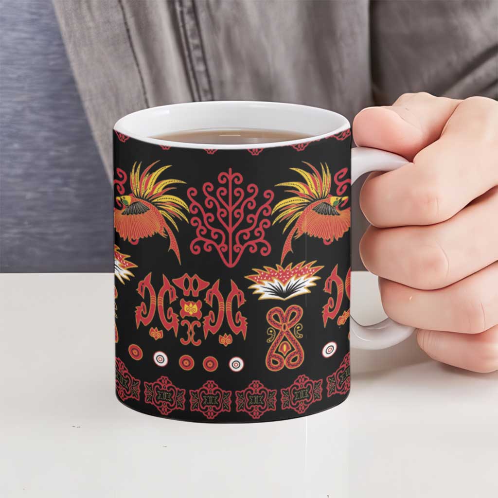 Papua Batik Motif Ceramic Mug Papua Spirit Black Version - Polynesian Pride
