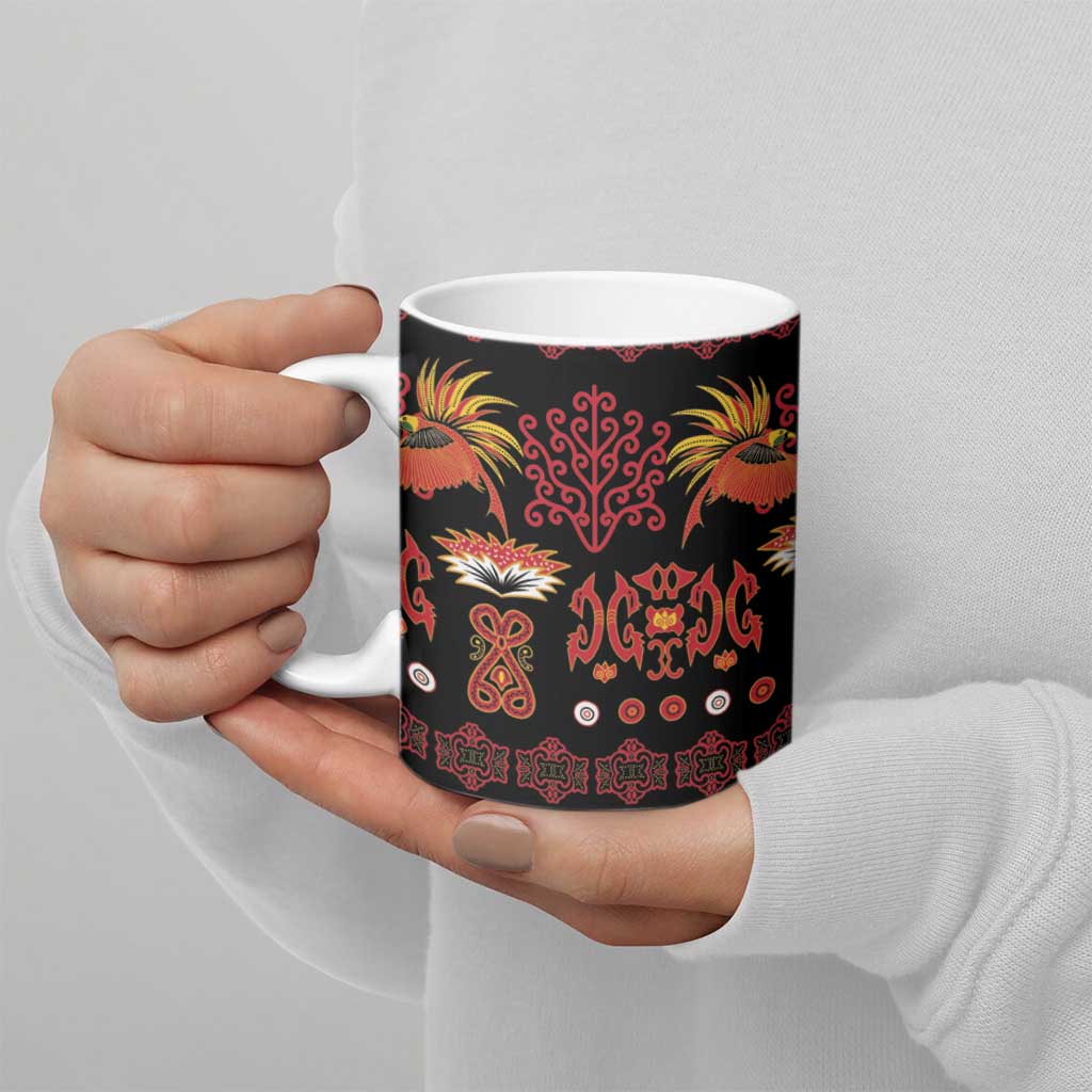 Papua Batik Motif Ceramic Mug Papua Spirit Black Version - Polynesian Pride