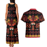 Papua Batik Motif Couples Matching Tank Maxi Dress and Hawaiian Shirt Papua Spirit Black Version - Polynesian Pride