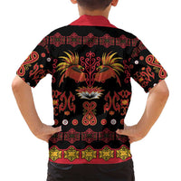 Papua Batik Motif Family Matching Off Shoulder Maxi Dress and Hawaiian Shirt Papua Spirit Black Version - Polynesian Pride