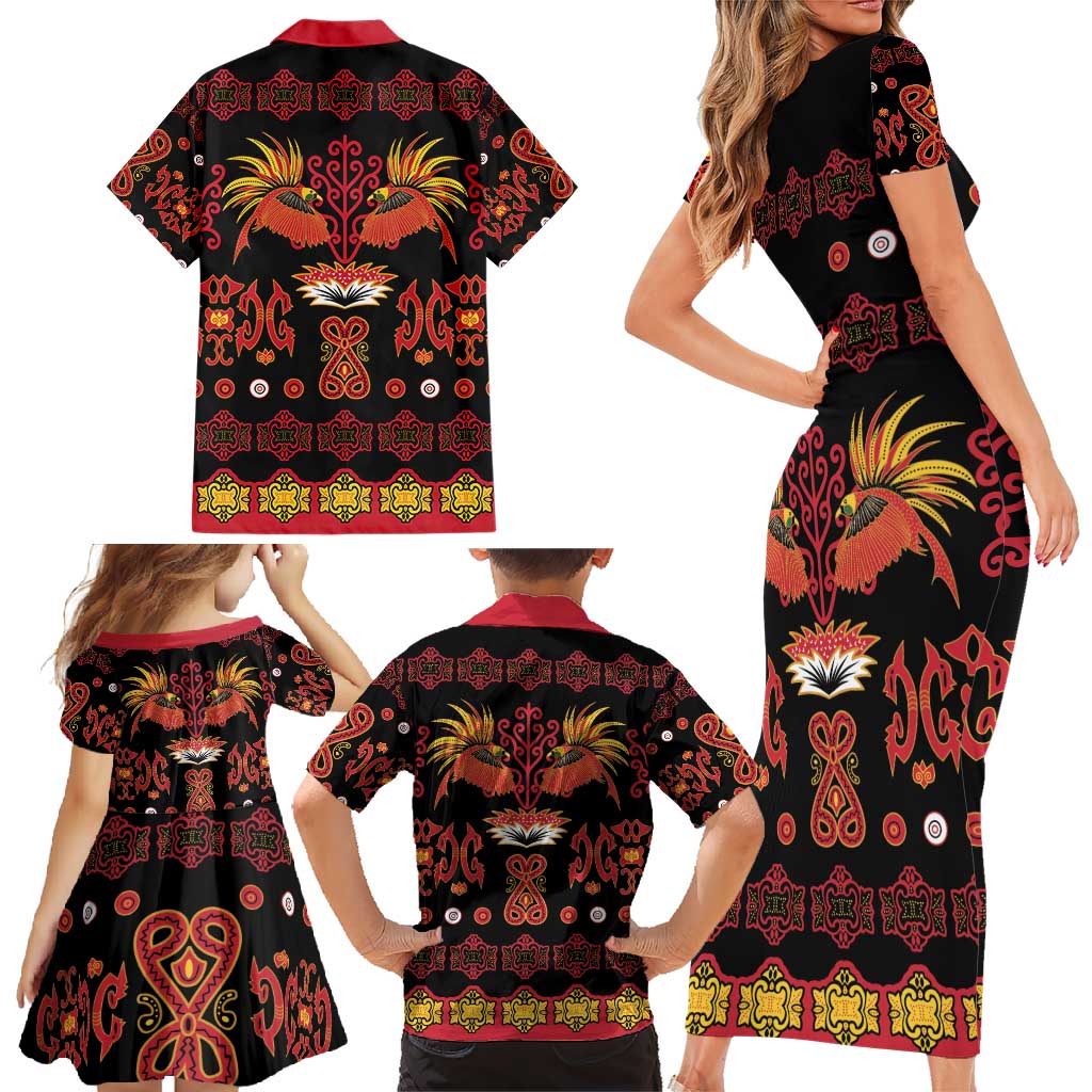 Papua Batik Motif Family Matching Short Sleeve Bodycon Dress and Hawaiian Shirt Papua Spirit Black Version - Polynesian Pride