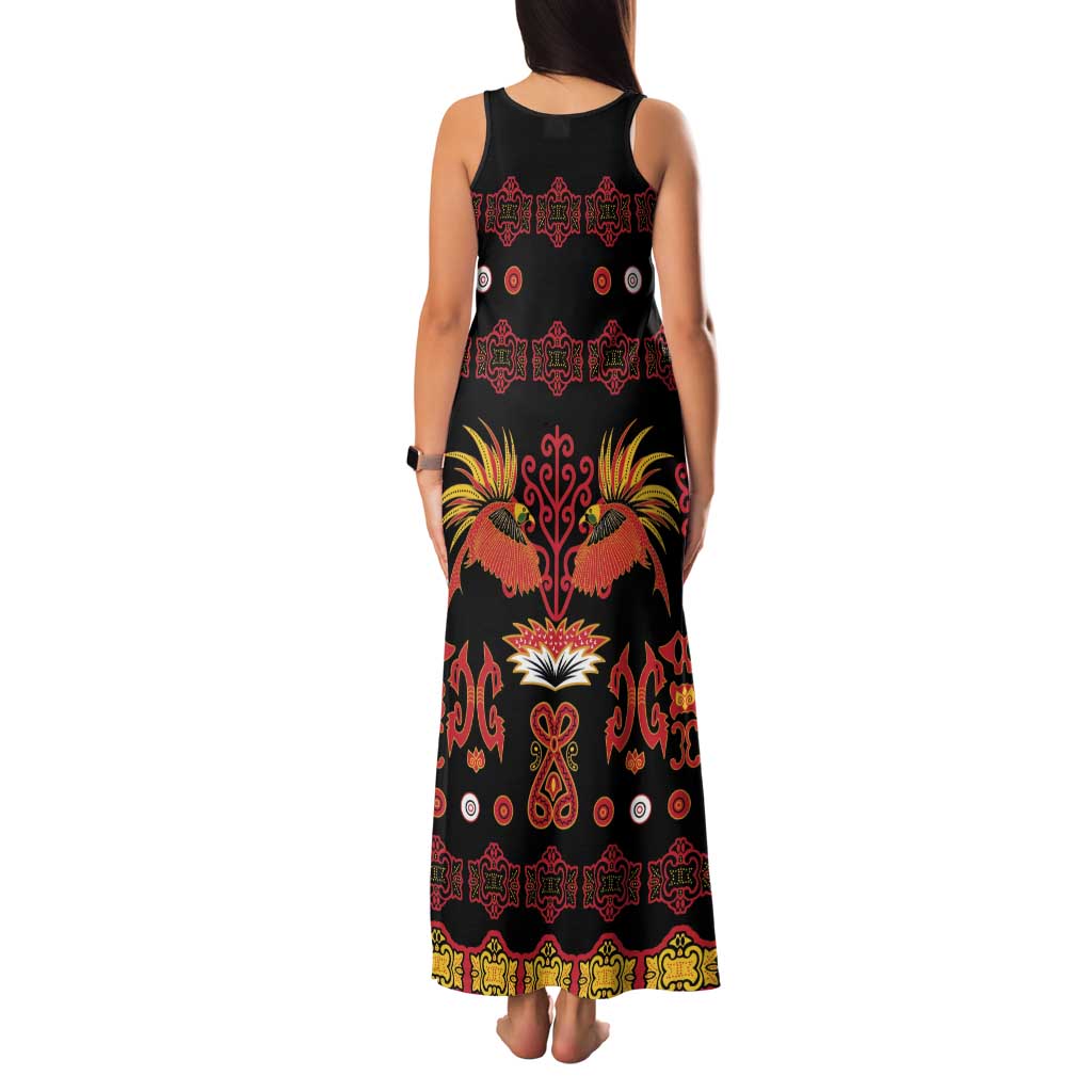 Papua Batik Motif Family Matching Tank Maxi Dress and Hawaiian Shirt Papua Spirit Black Version - Polynesian Pride