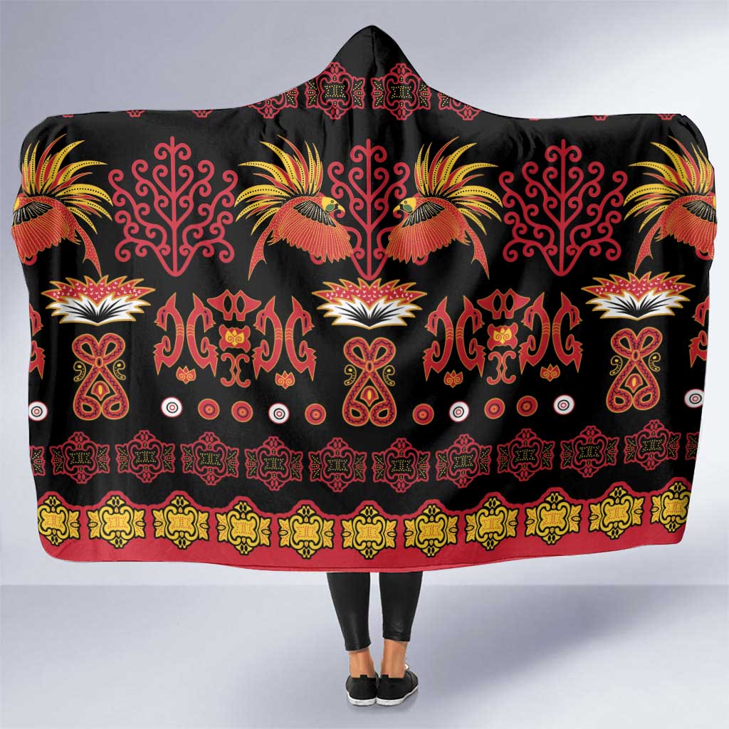 Papua Batik Motif Hooded Blanket Papua Spirit Black Version LT05 One Size Black - Polynesian Pride