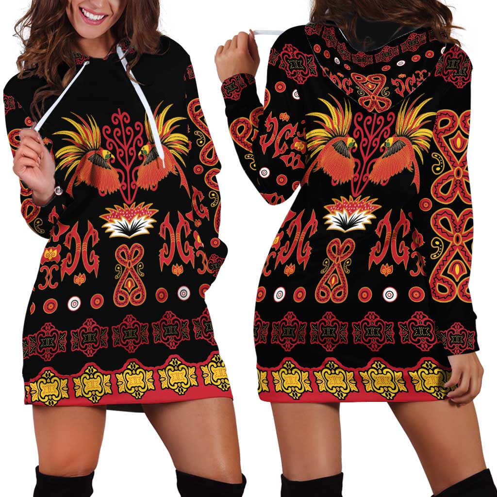 Papua Batik Motif Hoodie Dress Papua Spirit Black Version - Polynesian Pride