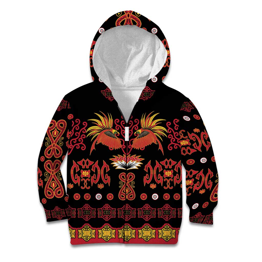 Papua Batik Motif Kid Hoodie Papua Spirit Black Version LT05 Zip Hoodie Black - Polynesian Pride