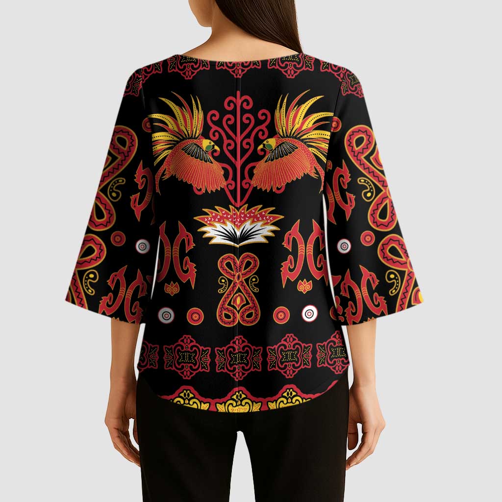 Papua Batik Motif Kimono Sleeve Blouse Papua Spirit Black Version - Polynesian Pride
