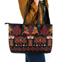 Papua Batik Motif Leather Tote Bag Papua Spirit Black Version - Polynesian Pride