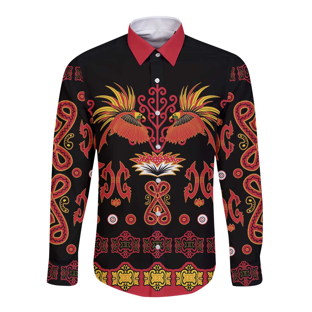 Papua Batik Motif Long Sleeve Button Shirt Papua Spirit Black Version LT05 Unisex Black - Polynesian Pride