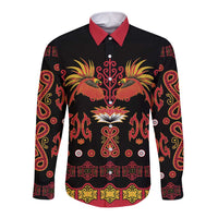 Papua Batik Motif Long Sleeve Button Shirt Papua Spirit Black Version - Polynesian Pride
