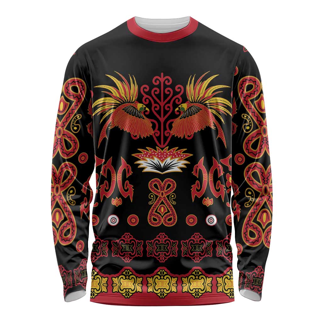 Papua Batik Motif Long Sleeve Shirt Papua Spirit Black Version LT05 Unisex Black - Polynesian Pride