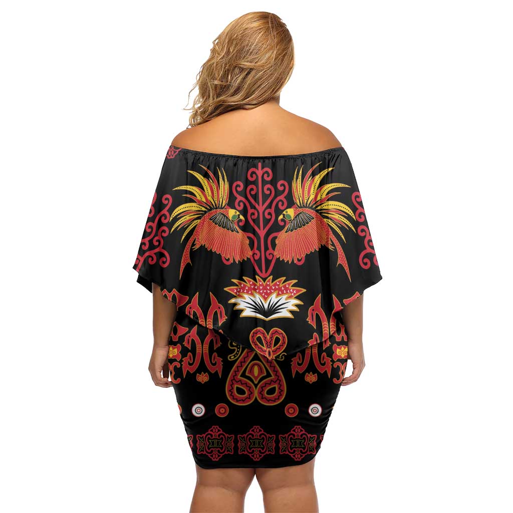 Papua Batik Motif Off Shoulder Short Dress Papua Spirit Black Version - Polynesian Pride