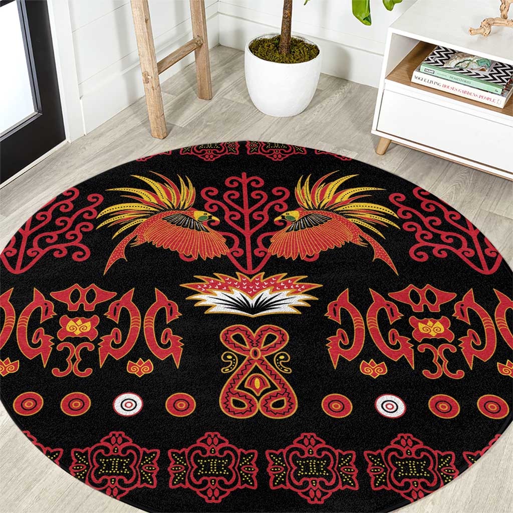 Papua Batik Motif Round Carpet Papua Spirit Black Version - Polynesian Pride