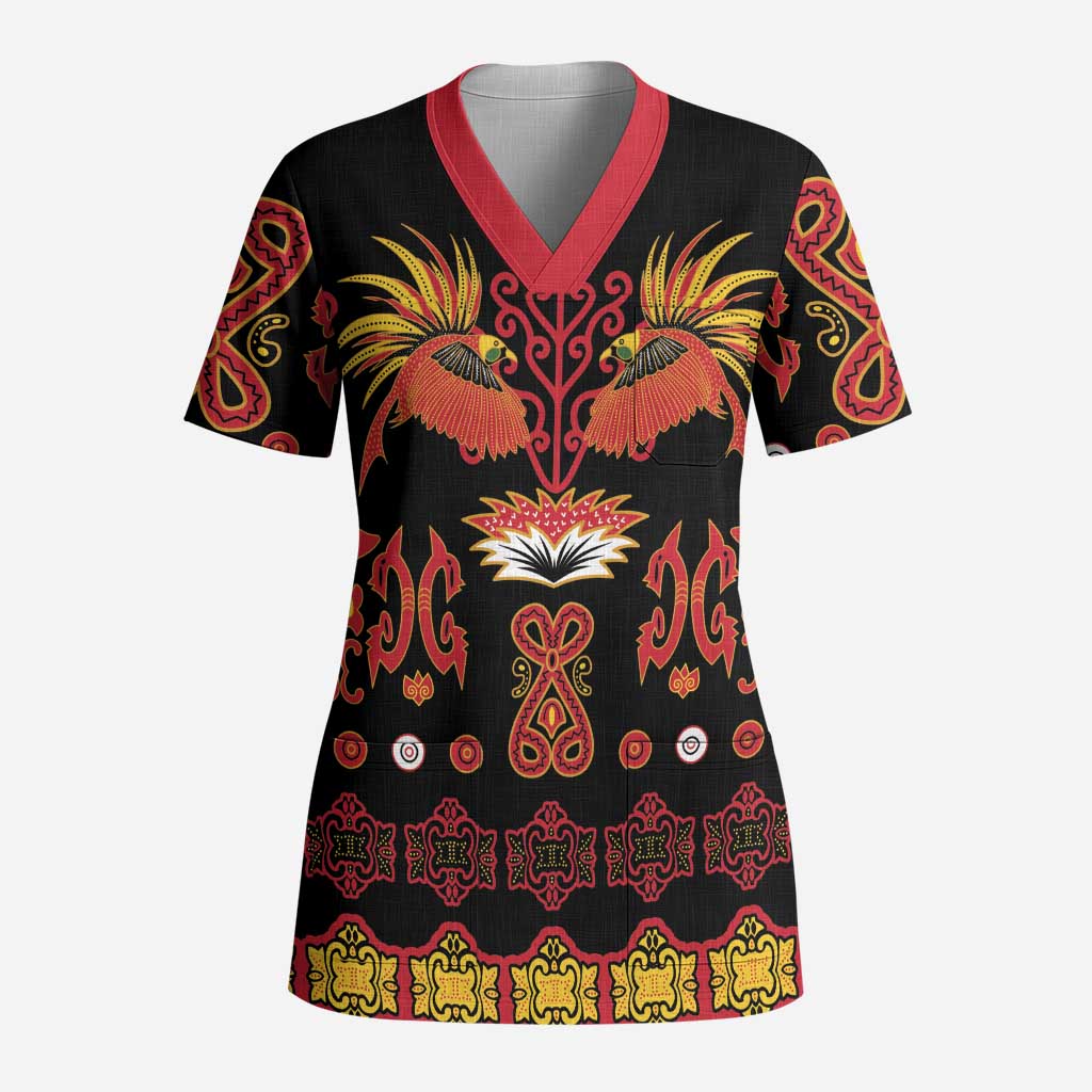 Papua Batik Motif Scrub Top Papua Spirit Black Version - Polynesian Pride