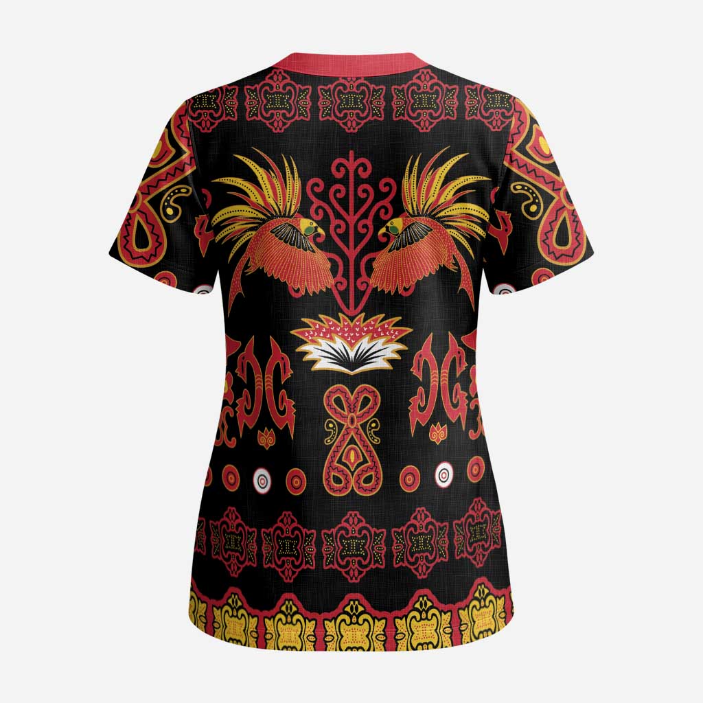 Papua Batik Motif Scrub Top Papua Spirit Black Version - Polynesian Pride