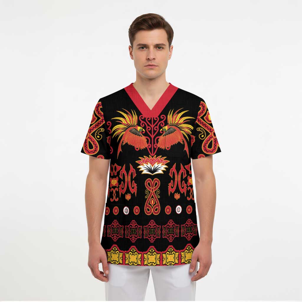Papua Batik Motif Scrub Top Papua Spirit Black Version - Polynesian Pride