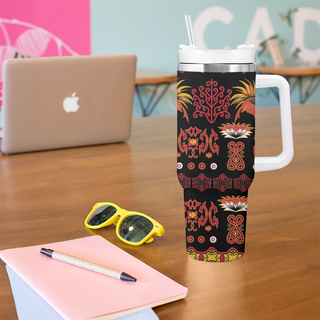 Papua Batik Motif Tumbler With Handle Papua Spirit Black Version - Polynesian Pride