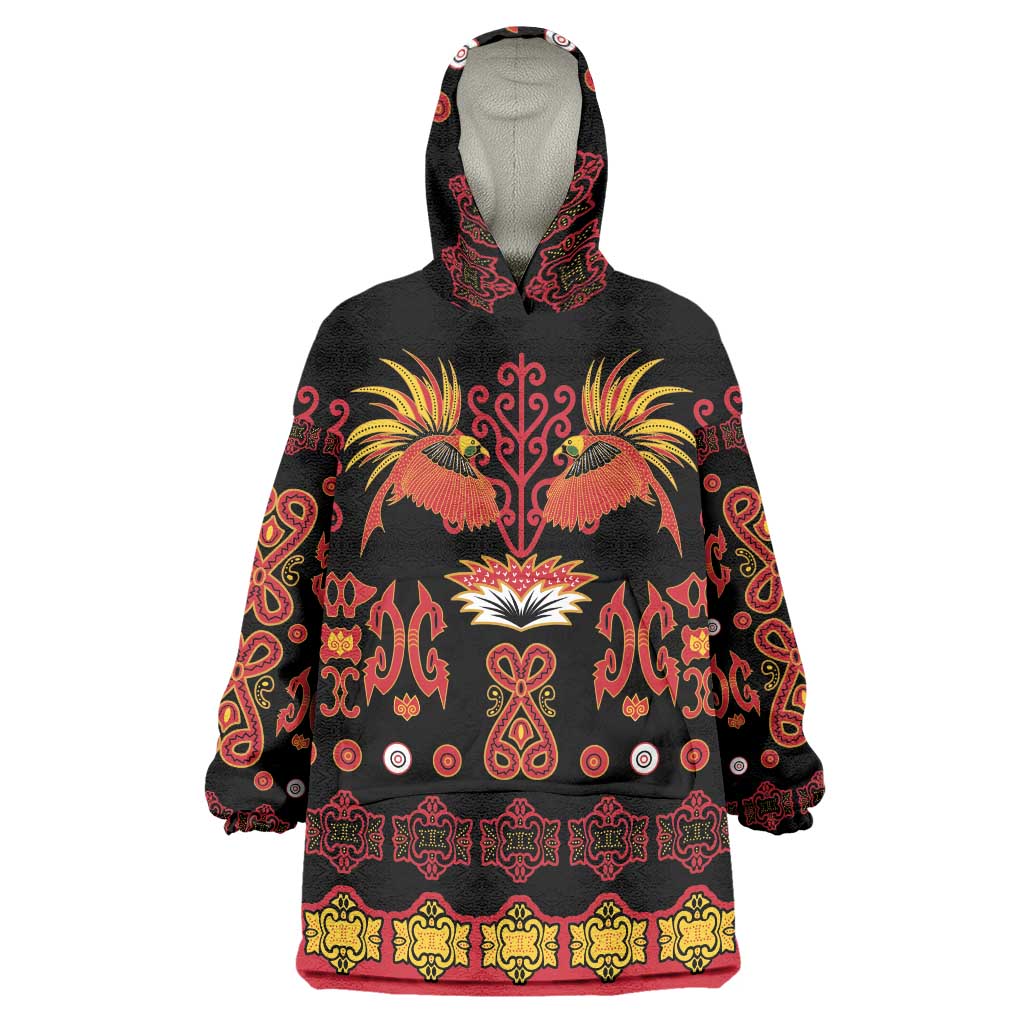 Papua Batik Motif Wearable Blanket Hoodie Papua Spirit Black Version - Polynesian Pride