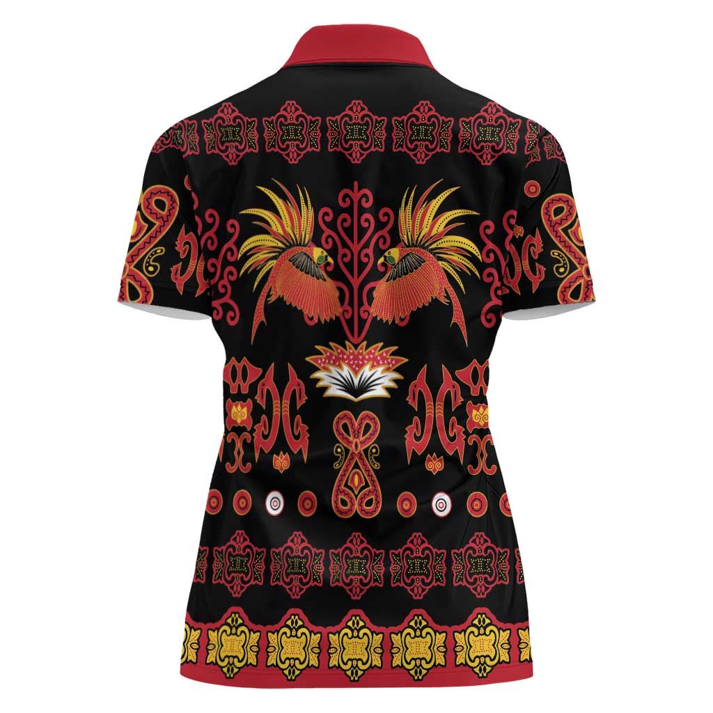 Papua Batik Motif Women Polo Shirt Papua Spirit Black Version - Polynesian Pride