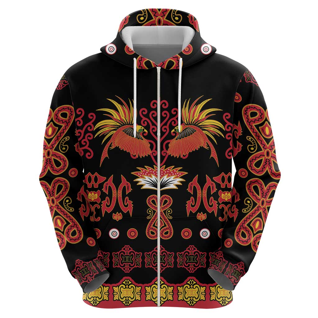 Papua Batik Motif Zip Hoodie Papua Spirit Black Version - Polynesian Pride