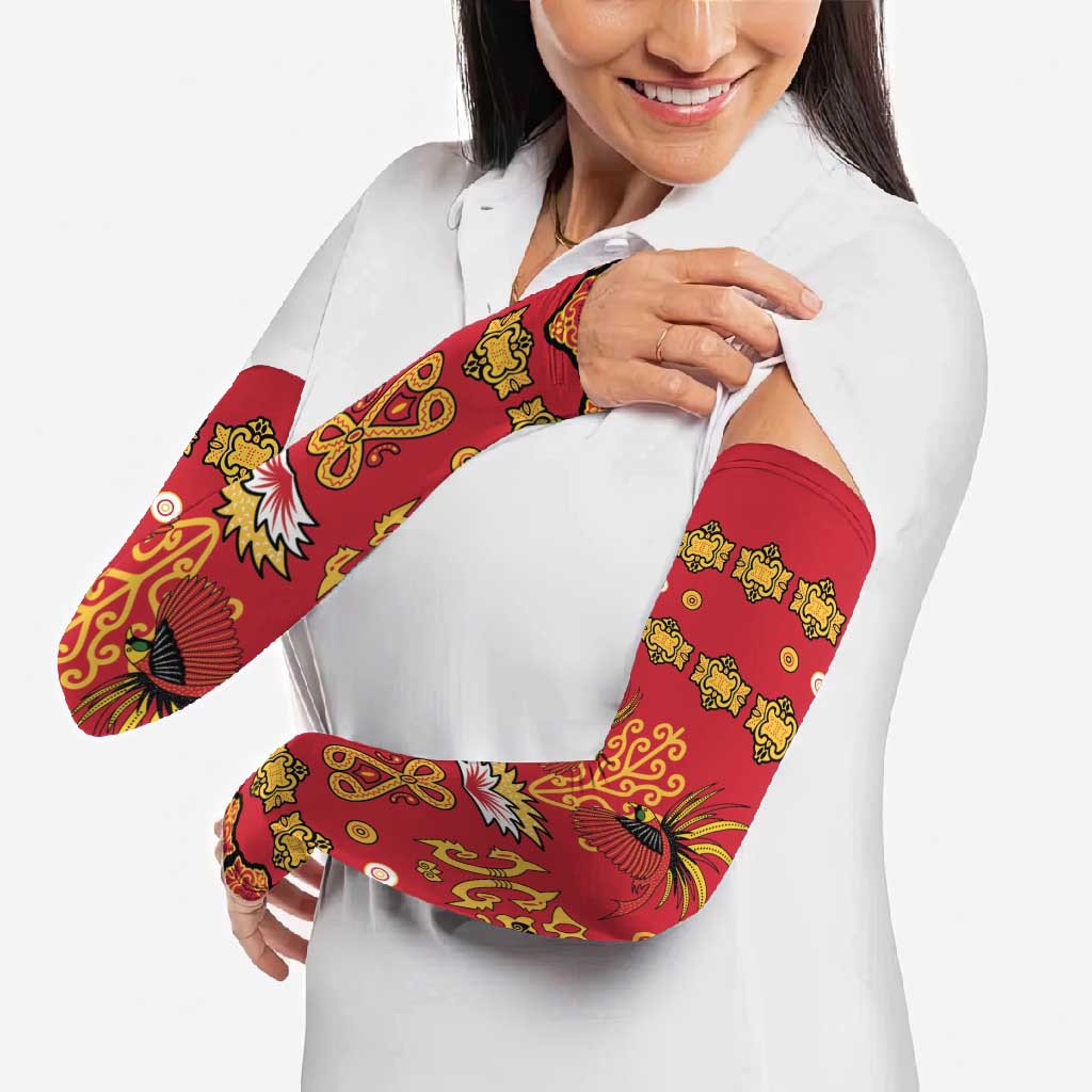 Papua Batik Motif Arm Sleeves Papua Spirit Red Version - Polynesian Pride