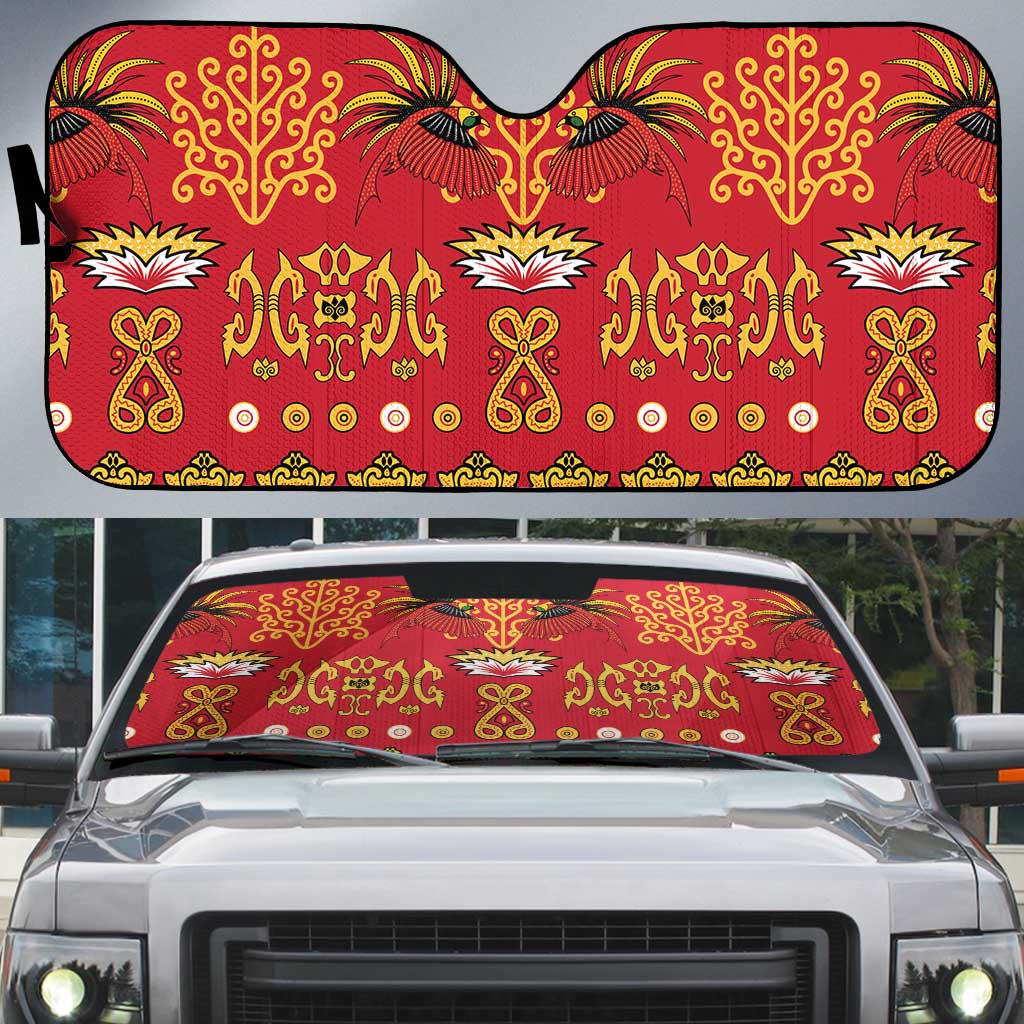 Papua Batik Motif Auto Sun Shade Papua Spirit Red Version - Polynesian Pride