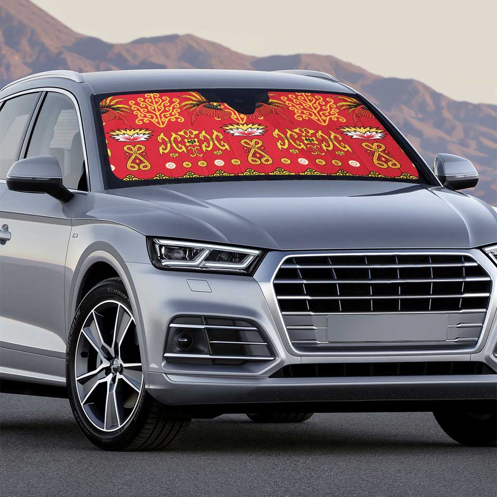 Papua Batik Motif Auto Sun Shade Papua Spirit Red Version - Polynesian Pride