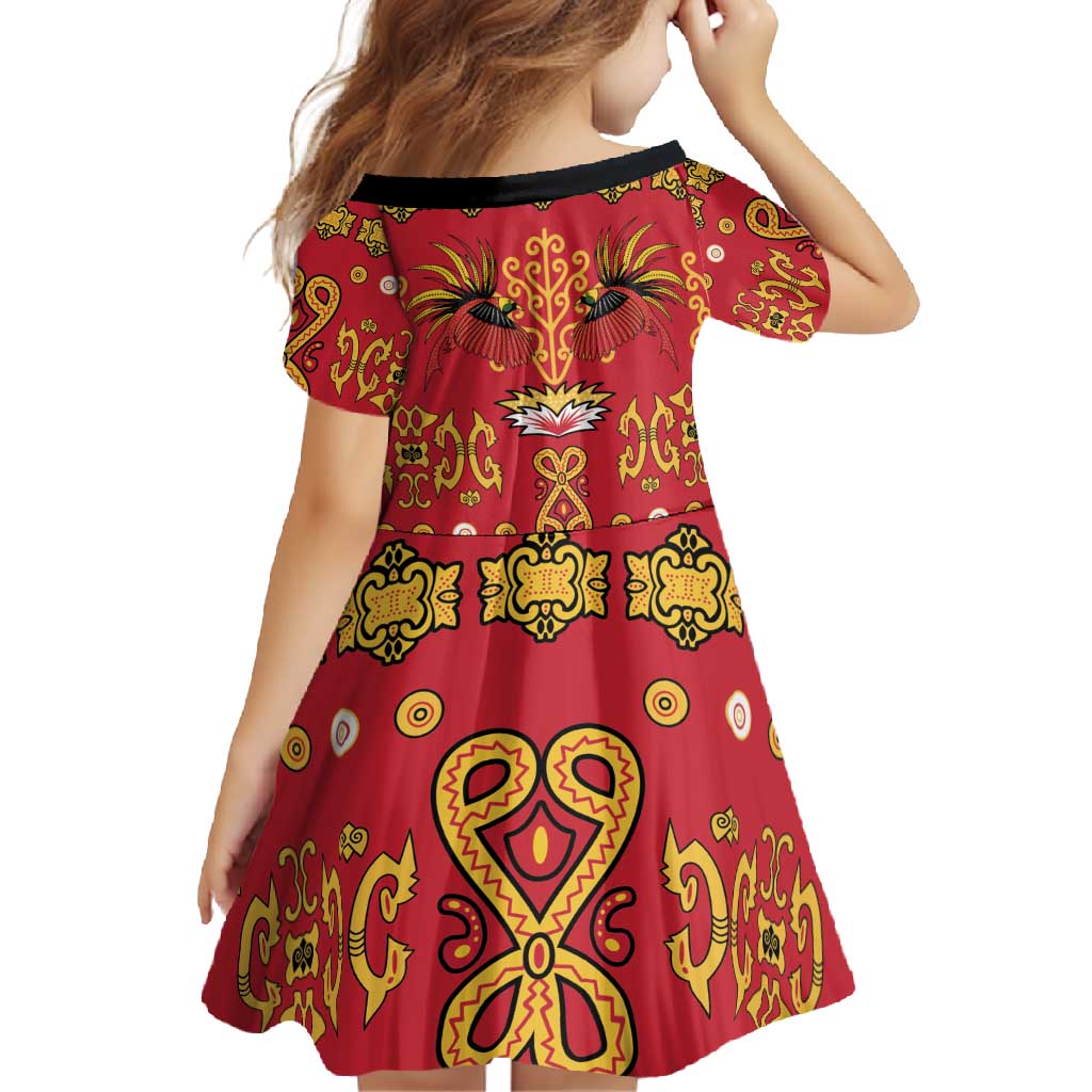Papua Batik Motif Family Matching Long Sleeve Bodycon Dress and Hawaiian Shirt Papua Spirit Red Version - Polynesian Pride
