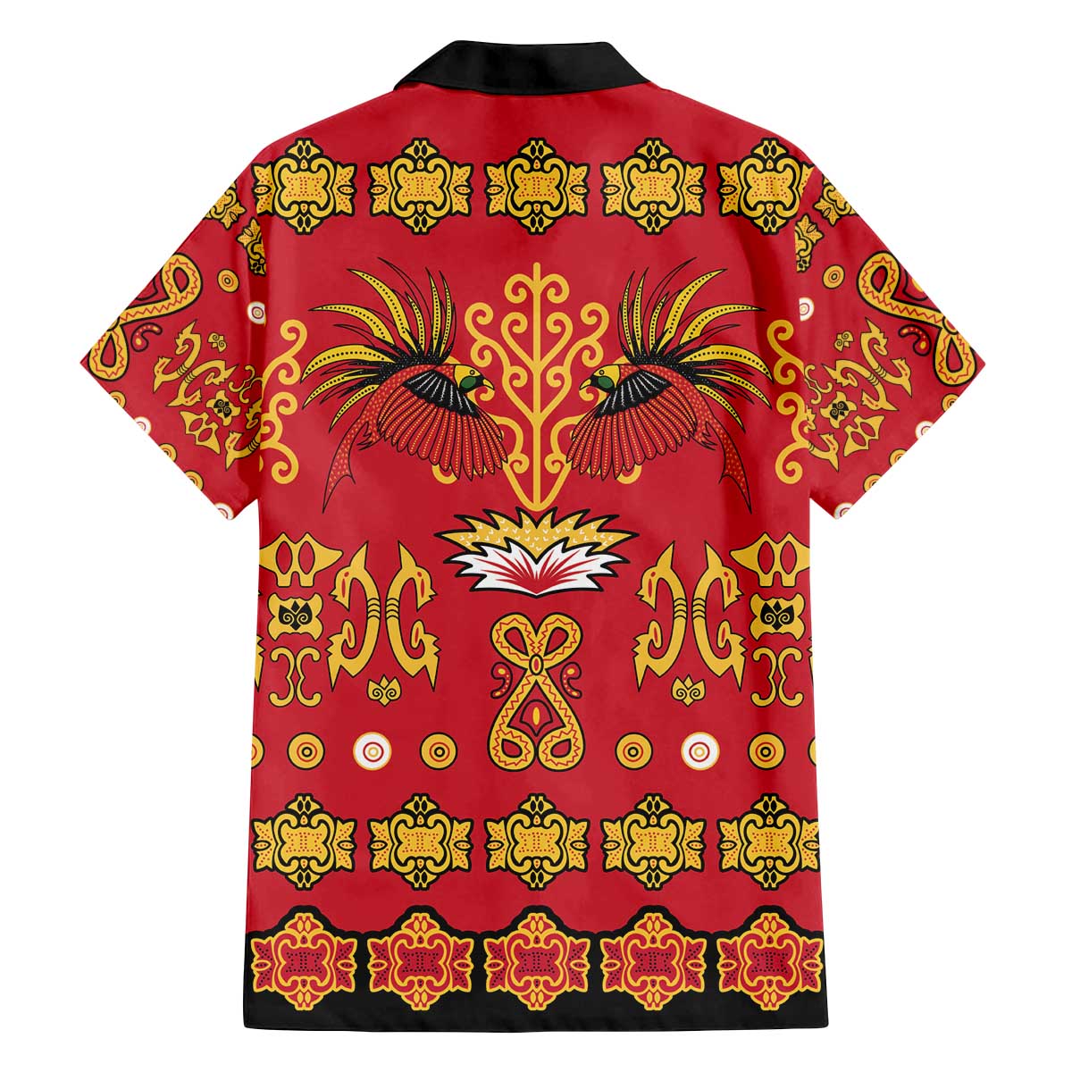 Papua Batik Motif Family Matching Off The Shoulder Long Sleeve Dress and Hawaiian Shirt Papua Spirit Red Version - Polynesian Pride