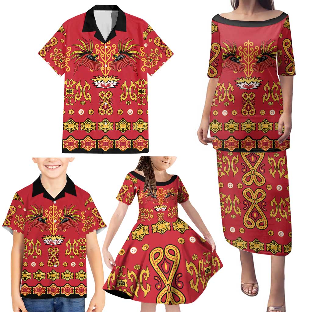 Papua Batik Motif Family Matching Puletasi and Hawaiian Shirt Papua Spirit Red Version - Polynesian Pride