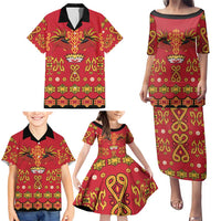 Papua Batik Motif Family Matching Puletasi and Hawaiian Shirt Papua Spirit Red Version - Polynesian Pride