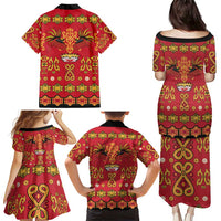 Papua Batik Motif Family Matching Puletasi and Hawaiian Shirt Papua Spirit Red Version - Polynesian Pride