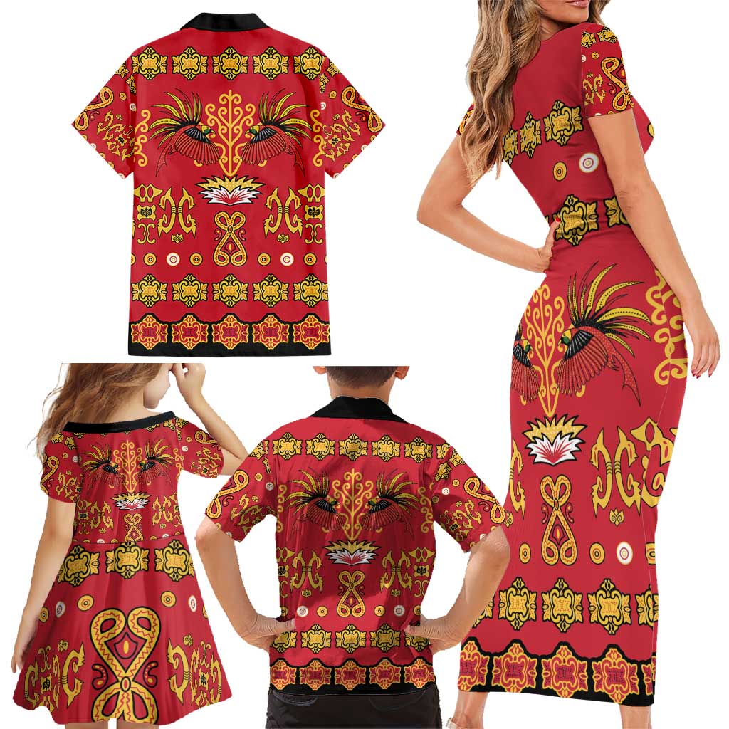 Papua Batik Motif Family Matching Short Sleeve Bodycon Dress and Hawaiian Shirt Papua Spirit Red Version - Polynesian Pride