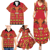 Papua Batik Motif Family Matching Summer Maxi Dress and Hawaiian Shirt Papua Spirit Red Version - Polynesian Pride