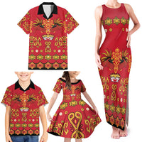 Papua Batik Motif Family Matching Tank Maxi Dress and Hawaiian Shirt Papua Spirit Red Version - Polynesian Pride
