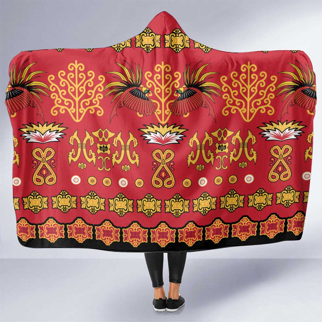 Papua Batik Motif Hooded Blanket Papua Spirit Red Version LT05 One Size Red - Polynesian Pride