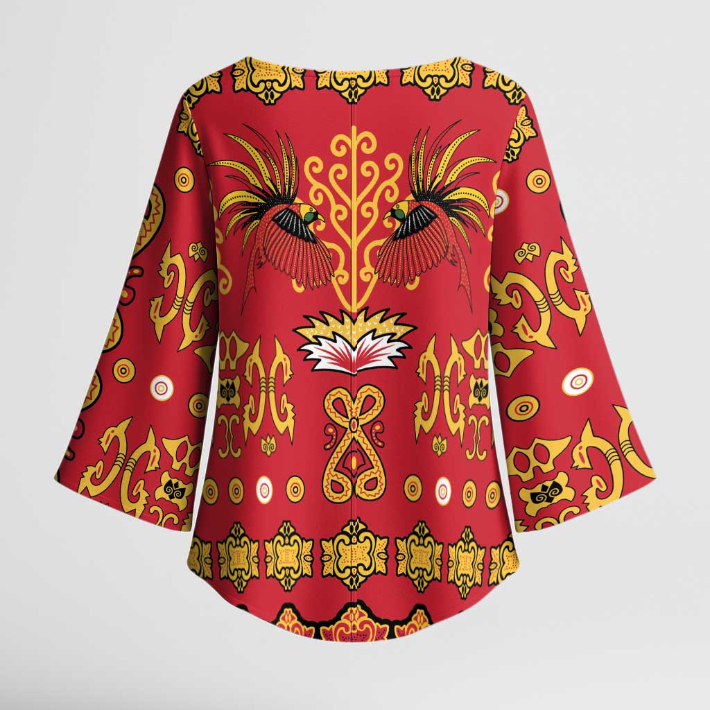 Papua Batik Motif Kimono Sleeve Blouse Papua Spirit Red Version - Polynesian Pride