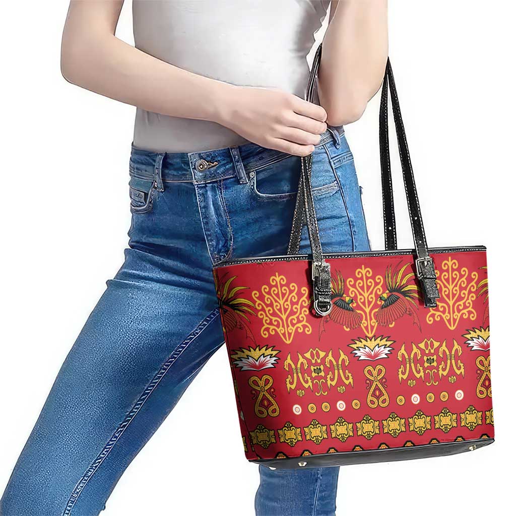 Papua Batik Motif Leather Tote Bag Papua Spirit Red Version - Polynesian Pride