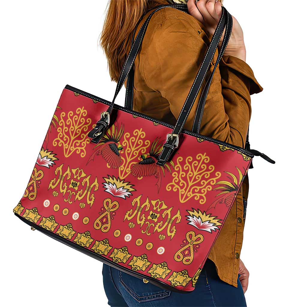 Papua Batik Motif Leather Tote Bag Papua Spirit Red Version - Polynesian Pride