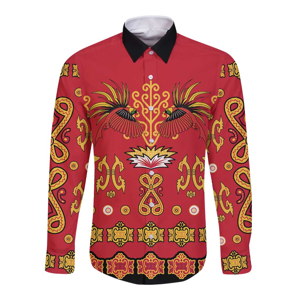 Papua Batik Motif Long Sleeve Button Shirt Papua Spirit Red Version LT05 Unisex Red - Polynesian Pride