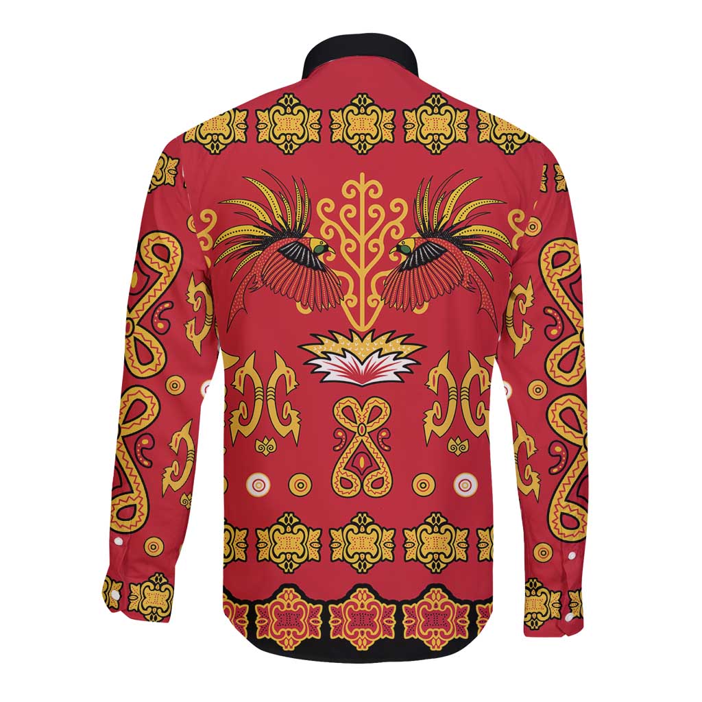 Papua Batik Motif Long Sleeve Button Shirt Papua Spirit Red Version LT05 - Polynesian Pride
