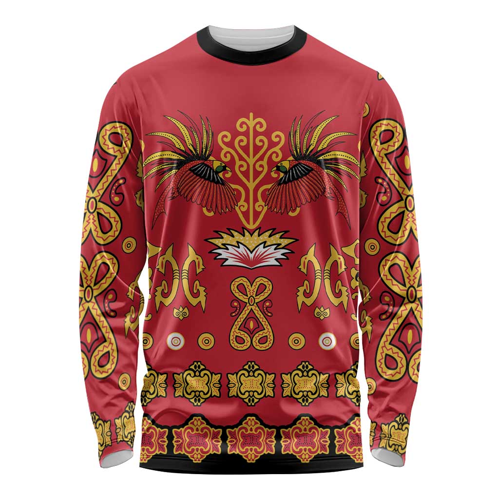Papua Batik Motif Long Sleeve Shirt Papua Spirit Red Version - Polynesian Pride