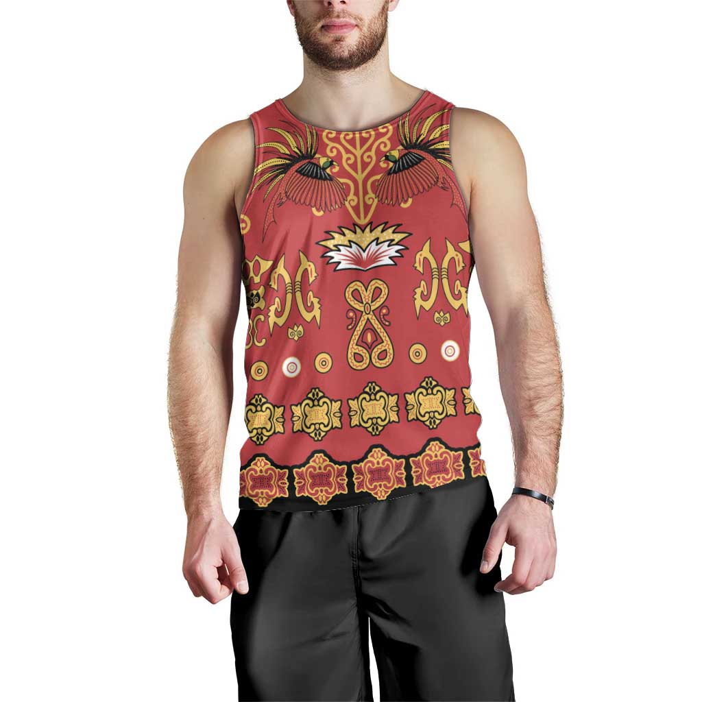 Papua Batik Motif Men Tank Top Papua Spirit Red Version - Polynesian Pride
