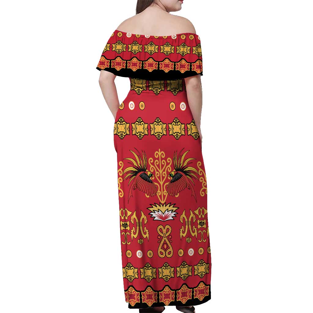 Papua Batik Motif Off Shoulder Maxi Dress Papua Spirit Red Version LT05 - Polynesian Pride
