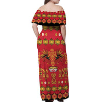Papua Batik Motif Off Shoulder Maxi Dress Papua Spirit Red Version LT05 - Polynesian Pride