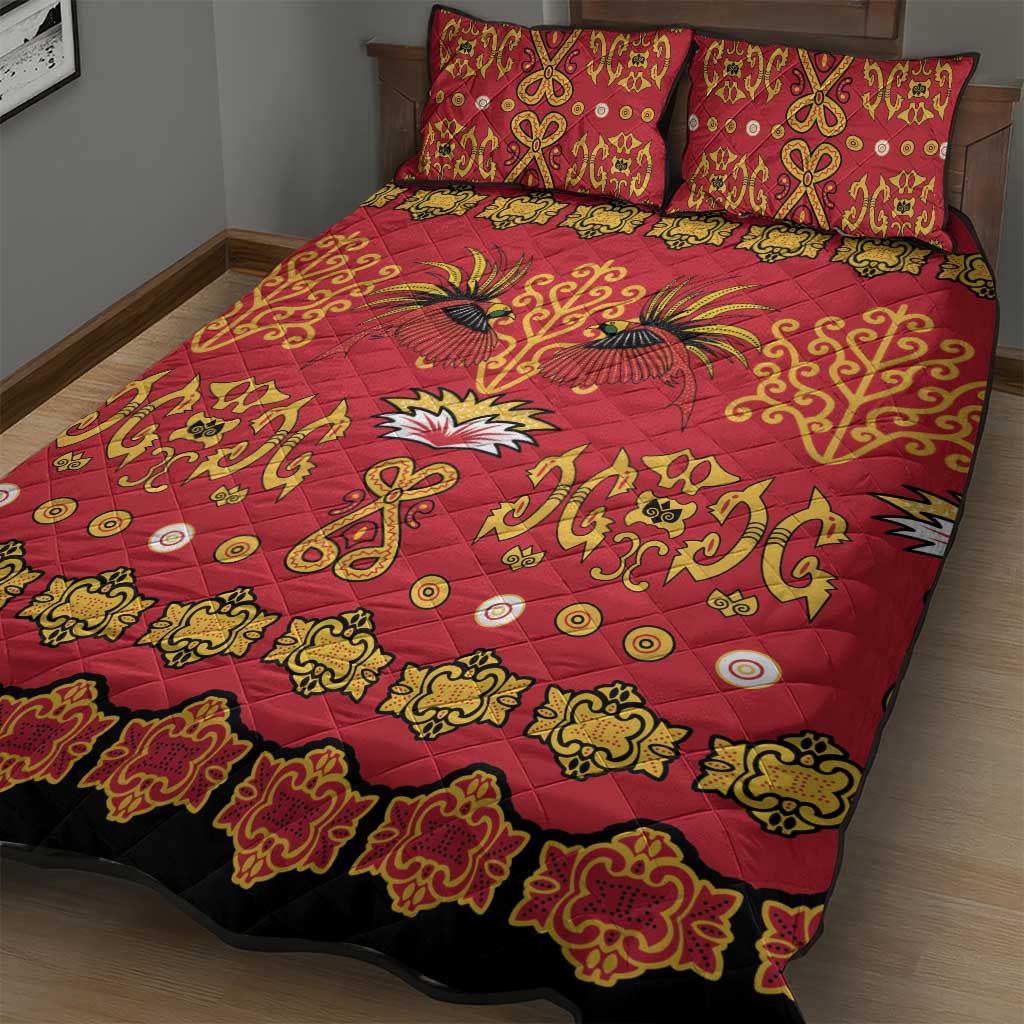 Papua Batik Motif Quilt Bed Set Papua Spirit Red Version - Polynesian Pride