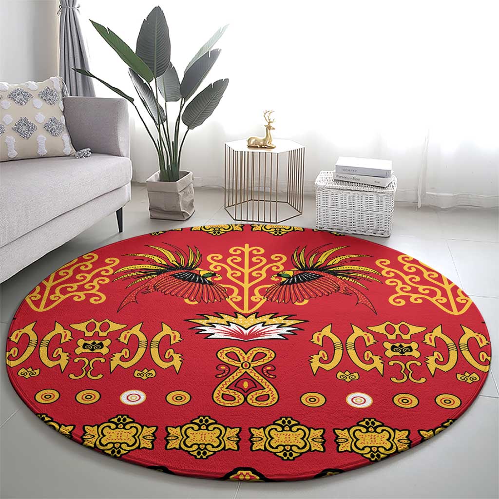 Papua Batik Motif Round Carpet Papua Spirit Red Version - Polynesian Pride
