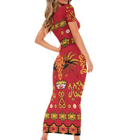 Papua Batik Motif Short Sleeve Bodycon Dress Papua Spirit Red Version - Polynesian Pride
