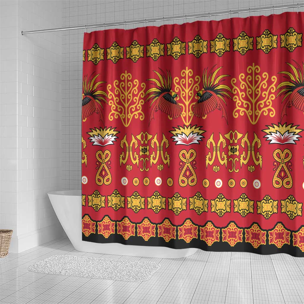 Papua Batik Motif Shower Curtain Papua Spirit Red Version - Polynesian Pride