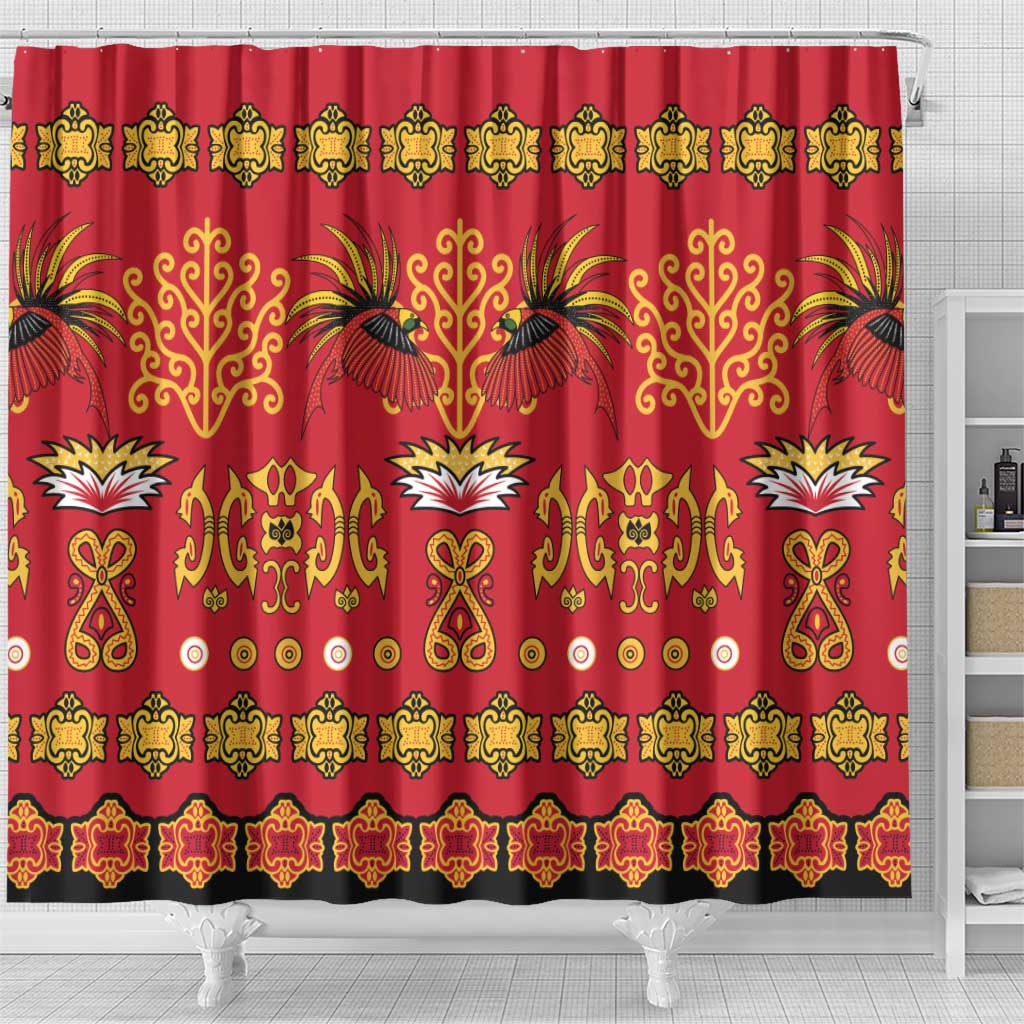 Papua Batik Motif Shower Curtain Papua Spirit Red Version - Polynesian Pride